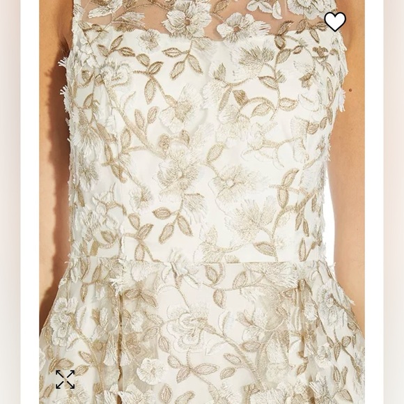 ADRIANNA PAPELL | METALLIC FLORAL EMBROIDERED FIT & FLARE GOWN IVORY GOLD DRESS - Picture 2 of 13